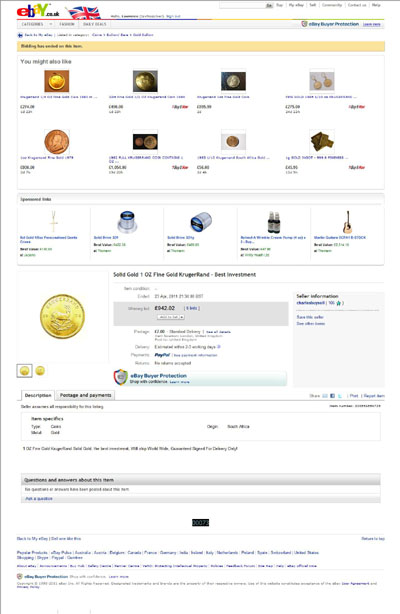 charlesbuysell's eBay Listing Using our 1974 Krugerrand Photographs